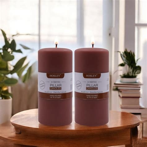 Buy HOSLEY Set of 2 Rustic Sandalwood Scented Pillar Candles from ...