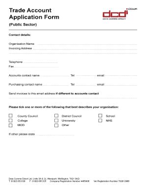 Trade Account Application Form - Data Comms Direct Ltd - Dcdi Co - Fill ...