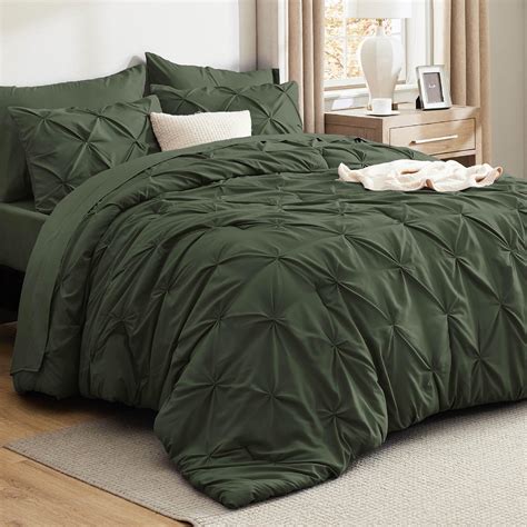 Bedsure Olive Green Comforter Set Queen - Bed in a Bag Queen 7 Pieces ...