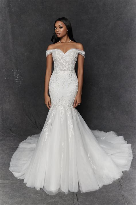 MYRTLE: Satin Off the Shoulder Trumpet Gown with Tulle Skirt | Justin Alexander Signature