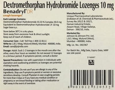 Buy Benadryl Dr 10 MG Lozenge (4) Online & Save Up to 24% at PharmEasy