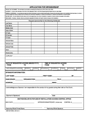 APPLICATION FOR SPONSORSHIP - Fort Drum - Drum Army - Fill and Sign ...