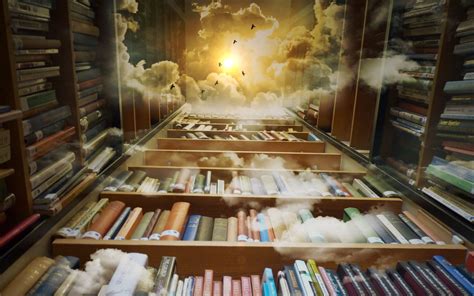 Download wallpaper 2560x1600 books, library, photoshop, shelves, clouds ...