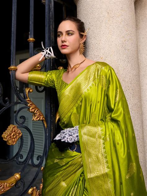 Festival Style Green Satin Silk Zari Weaving Saree - VJV Now - India