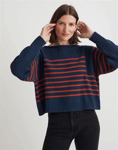 Rolled-Neck Pullover Sweater in Stripe