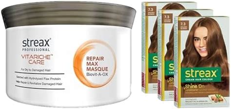 Streax Cream Hair Color for Unisex, 120ml - 7.3 Golden Blonde (Pack of ...