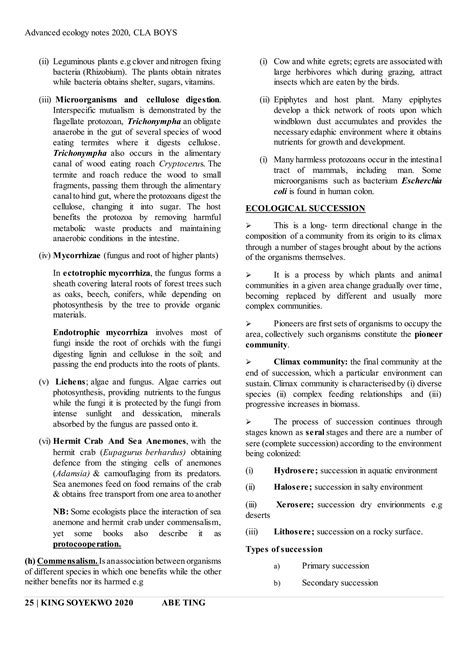 Advanced ecology notes 2020, | DOCX