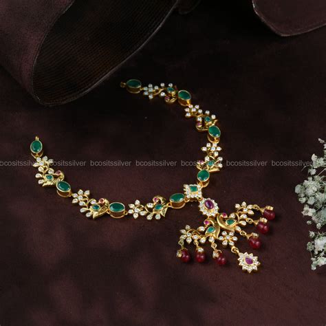 925 Silver Gold Plated Peacock Neckpiece - 772