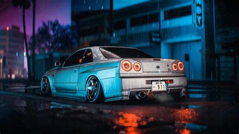 Nissan GT-R R34 and Honda NSX in The Rain - LiveWallpapers4Free.com