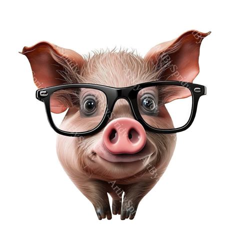 Transparent PNG Cartoon Style Pig With Glasses Kids Print on - Etsy