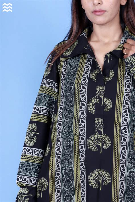 Rayon Long Boyfriend Shirt In Block Print