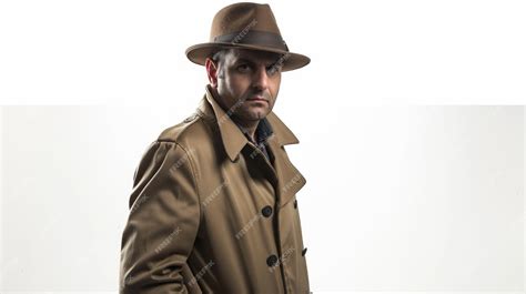 Premium Photo | Detective in a classic detective trench coat hat isolated on white background