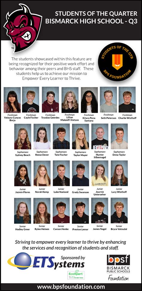 Bismarck High School Announces Students of the Quarter for Quarter 3 ...