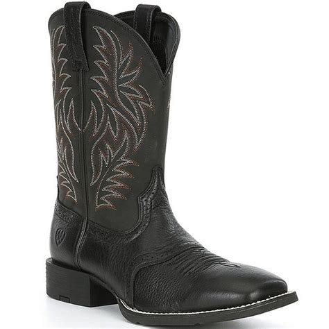 Ariat Men's Sport Wide Square Toe Four-Row Stitch Western Boots, Size 11 - Black Deertan & Black ...