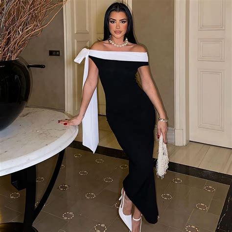 Shop Black Off-Shoulder Maxi Dress With Contrast Neck - for Women ...