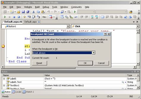 C# Debugging Breakpoints 的图像结果