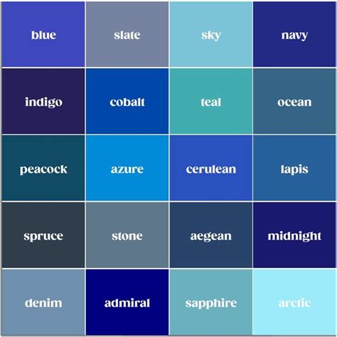 20 Shades of Blue Color Palette