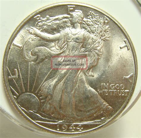 1944 50c Walking Liberty Half Dollar, Walker, Uncirculated, Bu, Silver, 207