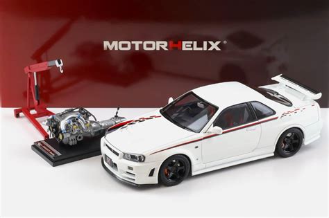 MOTORHELIX 1/18 NISSAN GTR R34 NISMO CRS - WHITE - FULLY OPEN WITH ENGINE