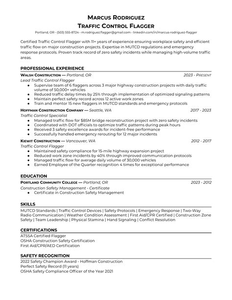 Traffic Control Flagger in Construction Resume Examples & Tips for 2025 ...