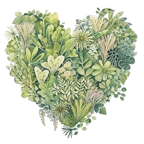 Watercolor Greenery Heart, Watercolor, Green, Greenery PNG Transparent ...