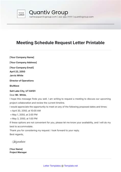 Free Meeting Schedule Request Letter Printable Template to Edit Online