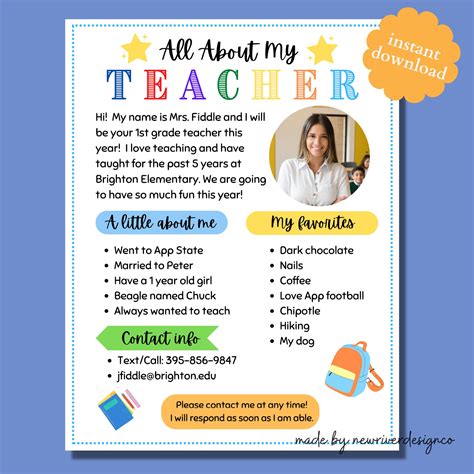 All About My Teacher Template Meet the Teacher Printable Get - Etsy