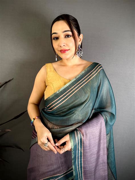 Ethereal Geometric Linen Chanderi Saree Online Vastranand