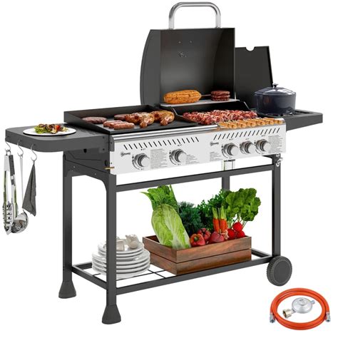Barbecue A Carbonella Outsunny Con Griglia E Piastra: Portatile, 96x61x72 Cm, Ripiani E Cestino – Ideale Per Giardino, Picnic E Campeggio