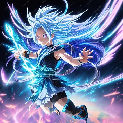 Premium Photo | Anime girl with blue hair and blue hair running in ...