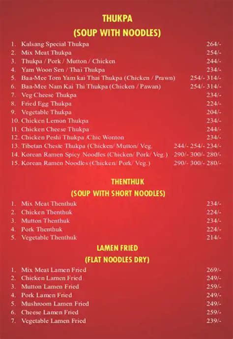 Menu at Kalsang Restaurant, Chandigarh