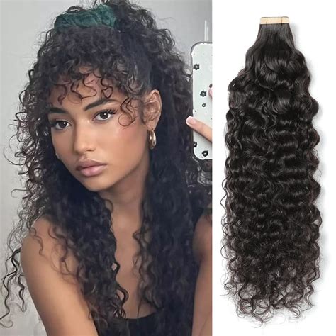 Amazon.com : ShowJarlly Curly Tape in Hair Extensions 40PCS Invisible ...