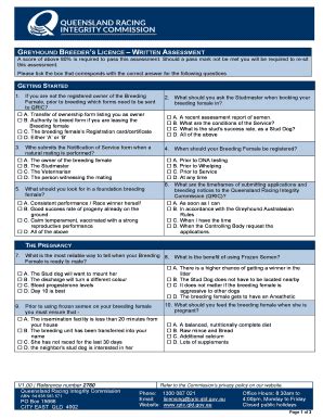 Fillable Online greyhound breeder's licencewritten assessment Fax Email ...