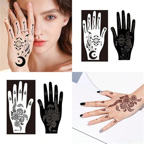 2 Sheets Of Hand Mask Hollow Hand Henna Tattoo Template 15 ...
