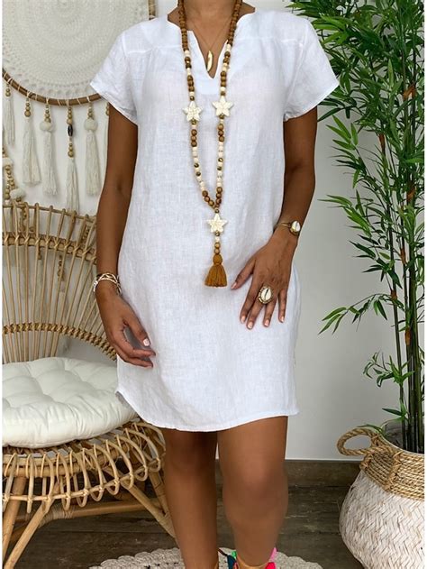 Mujer Mini vestido Vestidos de lino y algodón Vestido informal Básico ...