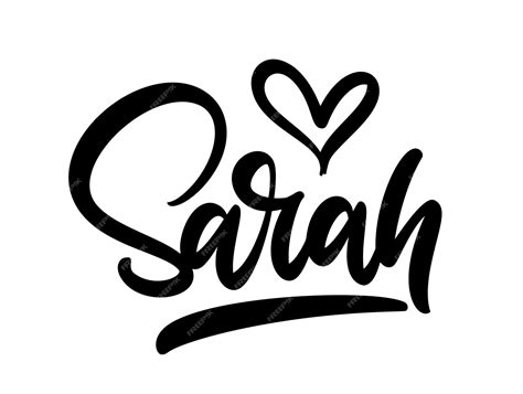 Letras escritas a mano del nombre de Sarah con un corazón caligráfico ...