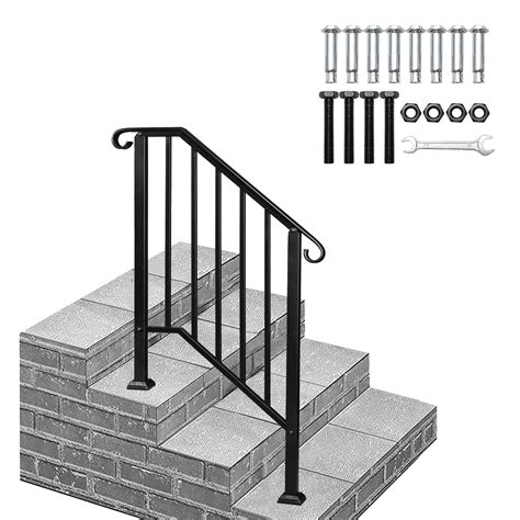 Buy Wrought Iron Handrail Fits 2 to 3 Steps, Outdoor Rail Stair Railing ...