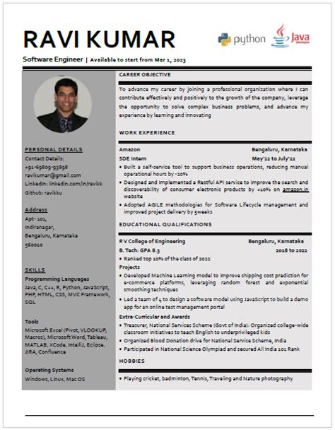 B. Tech - resume-format-for-experienced-software-engineer