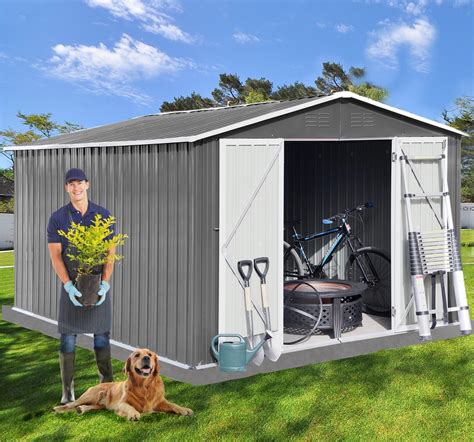 Buy 10x8 FT Outdoor Storage Shed, Galvanized Steel Metal Garden Sheds ...