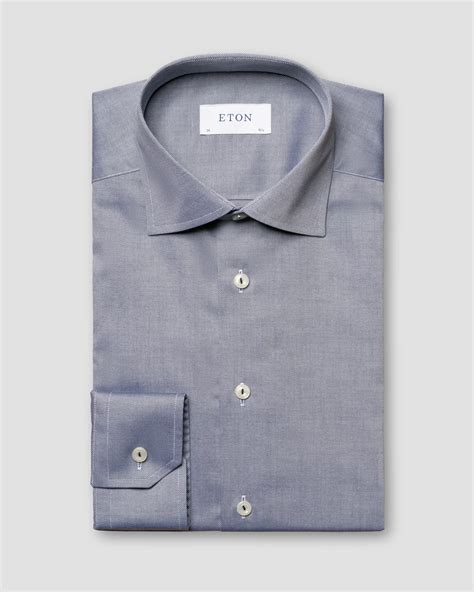 Navy Diamond Structured Twill Shirt - Eton