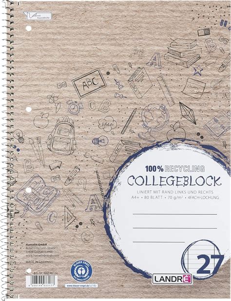 Buy Landré Notepad Recycled A4 Ruled 80 Sheets Line Style 27 Blue Pack ...