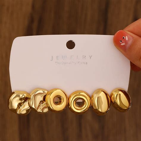 Gold-Toned Chunky Disc Earrings Combo Set of 3 Pairs – Anti-Tarnish ...