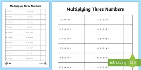 Multiply 3 Numbers Worksheet / Worksheet (teacher made)