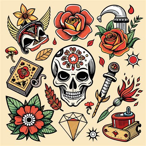 Premium Vector | Collection of traditional tattoo flash designs ...
