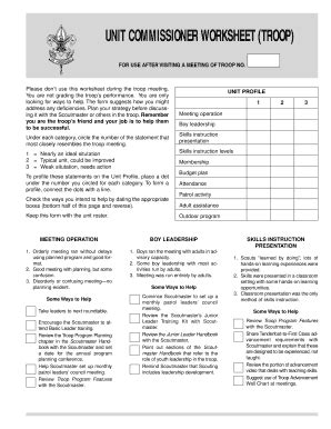 Fillable Online bluejacketdistrict danbeard UNIT COMMISSIONER WORKSHEET ...