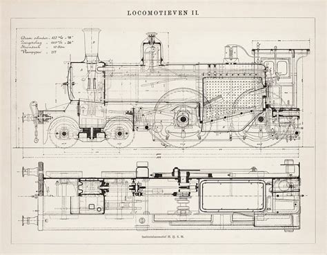Vintage construction drawing of a steam locomotive by Studio ...