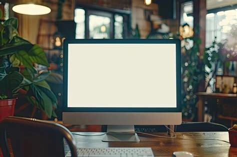 Computer a blank screen on the table for putting on advertisement ...