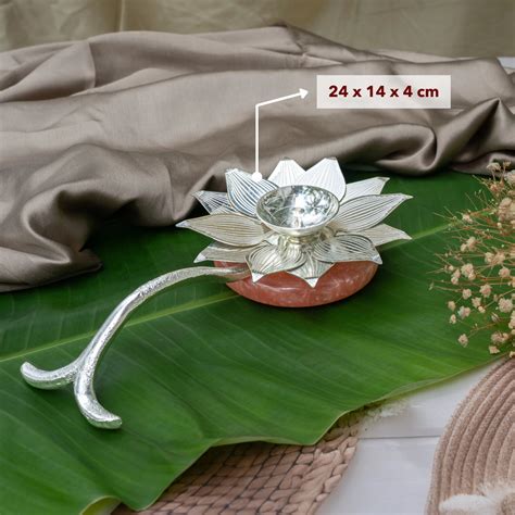 German Silver Lotus Diya With Resin Stand - Festive Gifting | The Zappy Box