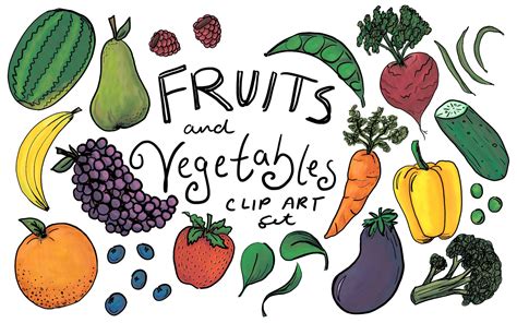 Fruits and Vegetables Clip Art Hand Drawn Clip Art Hand - Etsy