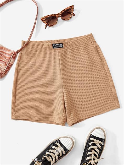 SHEIN EZwear Letter Patched Ribbed Knit Biker Shorts | SHEIN EUR